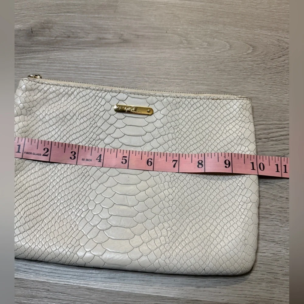 GiGi New York Cream Textured Clutch with Gold Accents